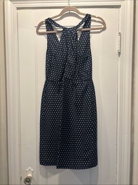 J. Crew Navy and White Polka Dot Midi Dress